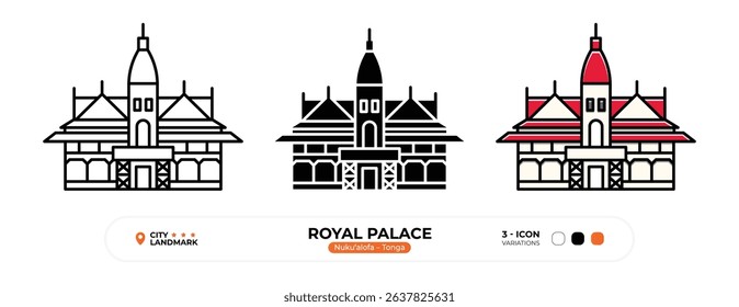 Royal Palace Line Icon, Nuku‘alofa, Tonga Landmark Silhouette, Color Vector, Editable Stroke.
