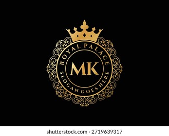 Royal palace logo template with initial mk perfect for luxury brand company boutique hotel heraldic style and creative symbol.
