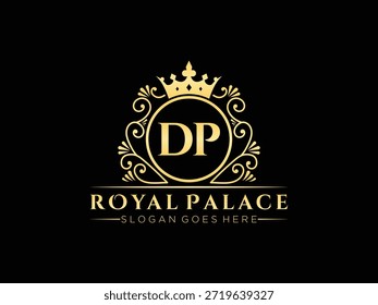 Royal palace logo template with initial dp great for luxury brand company boutique hotel and heraldic style design symbol.