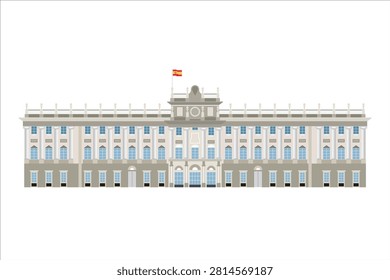Royal Palace Madrid isolated on white background. City buildings graphic template