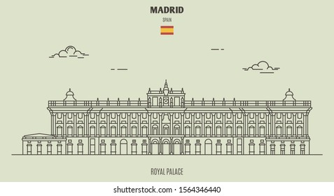 Royal Palace in Madrid, Spain. Landmark icon in linear style