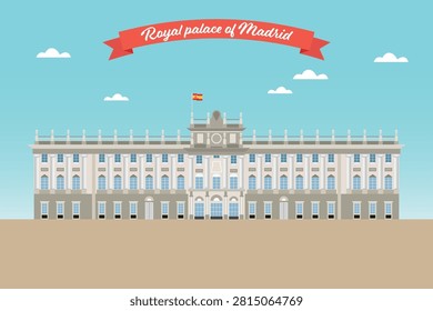 Royal Palace Madrid Vector illustration. City buildings graphic template