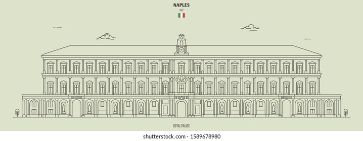 Royal Palace in Naples, Italy. Landmark icon in linear style