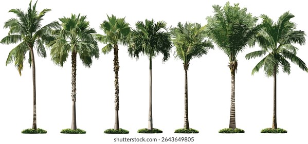 Royal palm tree Roystonea regia, Cuban royal palm, Florida royal palm isolated cutout, tropical tree vector illustration, exotic plants, landscaping ideas, garden tree, nature background.