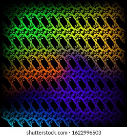 Royal pattern of neon squiggles and blue ropes on a black background.
