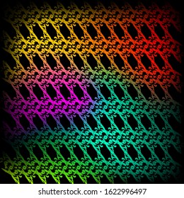 Royal pattern of neon squiggles and light blue ropes on a black background.