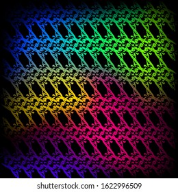 Royal pattern of neon squiggles and pink ropes on a black background.