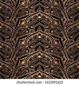 Royal pattern seamless vector. Gold black mandala luxury background. Victorian for holiday party, New Year wrapping paper, Christmas wallpaper, beauty spa salon, wedding invitation.