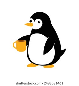 Royal penguin take cup of tea color vector art