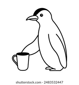 Royal penguin take cup of tea  vector line art illustration6
