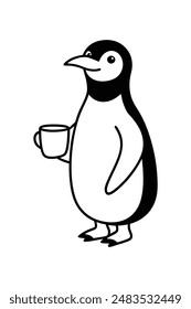 Royal penguin take cup of tea  vector line art illustration6