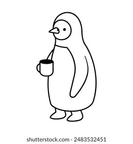 Royal penguin take cup of tea  vector line art illustration6