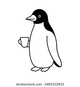 Royal penguin take cup of tea  vector line art illustration6