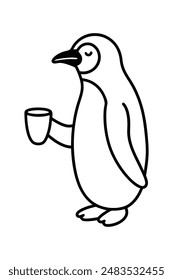 Royal penguin take cup of tea  vector line art illustration6