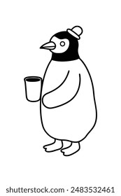 Royal penguin take cup of tea  vector line art illustration6