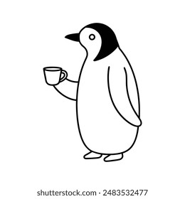 Royal penguin take cup of tea  vector line art illustration6