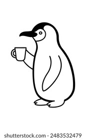 Royal penguin take cup of tea  vector line art illustration6
