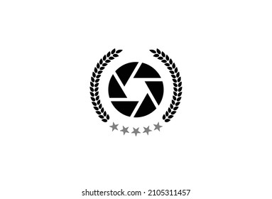 Royal Photography Camera Minimal Logo Symbol Design. Vector Logo Template. A modern symbol of camera multimedia aperture focus shot with luxury calligraphic crest. Heraldry emblem for photographer.