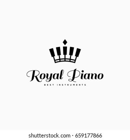 Royal piano logo template design. Vector illustration.