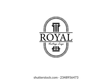 Royal-Säule Logo-Design mit klassischem Oval-Rahmen aus Vintage