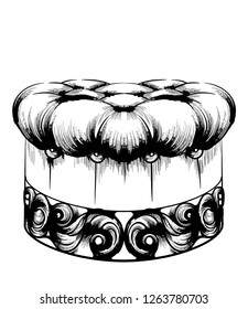 Royal pouf Vector. Baroque Classic imperial ornaments decor. Vintage design furniture. Engraved line art styles