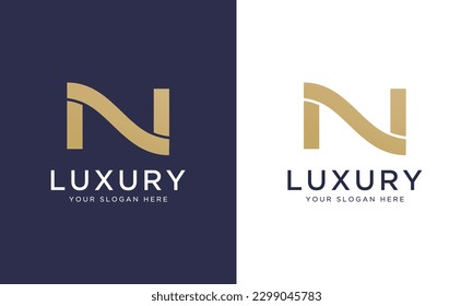 Royal premium letter n logo design vector template in gold color. Beautiful logotype design for luxury company branding.