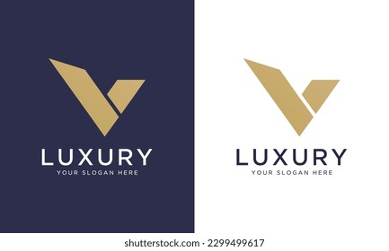 Royal premium letter v logo design vector template in gold color. Beautiful logotype design for luxury company branding.