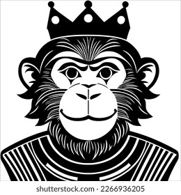 Royal Primate: A Monkey in a Crown and Striped Shirt 
