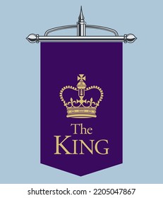 A Royal Purple Banner and Edwardian Crown, symbolizing the Monarchy of the United Kingdom, the constitutional form of government by which a hereditary sovereign reigns as the head of state. svg