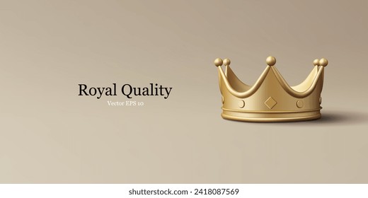 Royal quality banner, 3D realistic render Crown Icon in trendy cartoon but realistic style