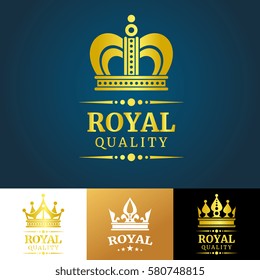 Royal quality vector crown logo template. Golden crown sign of set illustration