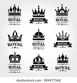 Royal quality vector crowns logo templates set in black