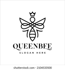 Royal Queen Bee Line art Logo Design Template