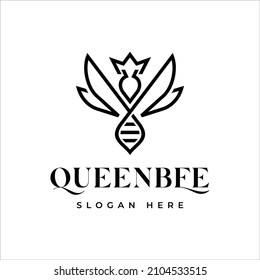 Royal Queen Bee Line art Logo Design Template