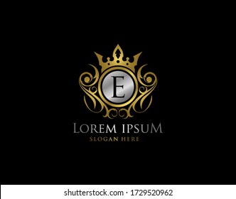 Royal Queen E Letter Gold Logo, Golden E Classic Crown.
