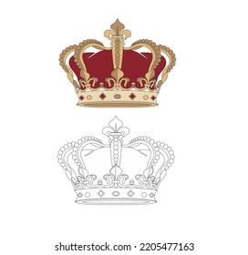 ROYAL QUEEN AND KING CROWN DECORATED WITH PRECIOUS STONES AND GOLD