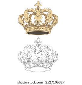 ROYAL QUEEN AND KING CROWN DECORATED WITH PRECIOUS STONES AND GOLD