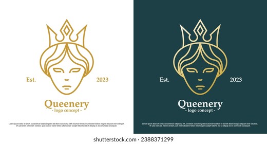 Royal queen logo design illustration. Silhouette of a royal queen's crown, beauty model of a fairy ancestral female princess. Heraldic icon symbol simple elegant glamor modern gradient luxury classy.