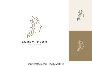 Royal queen logo with luxury line art design concept