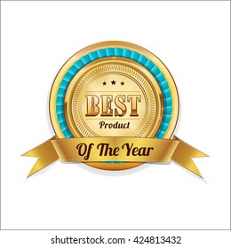 Royal, Realistic, Vector Badge and gold ribbon banner, with stitch detailing for your design project. Golden badge 