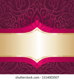 Royal Red Floral Background with gold elements luxury vintage invitation curvy decorative design wallpaper