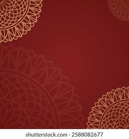 Royal Red Mandala Square Background with Simple Bold Intricate Gold Motifs