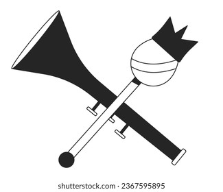 Royal regalias flat monochrome isolated vector object. Crossed mace and trombone. Editable black and white line art drawing. Simple outline spot illustration for web graphic design