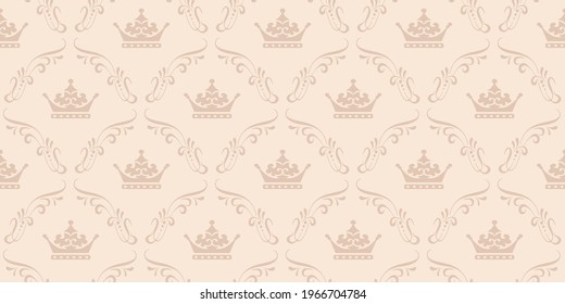 Royal repeating background pattern in vintage style on beige background, wallpaper. Seamless pattern, texture. Vector graphics