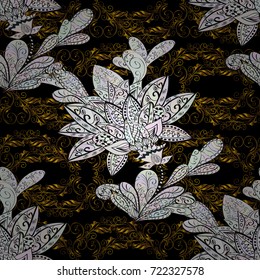 Royal retro background. Floral classic texture. Gold template. Seamless pattern golden elements. Design vintage for card, wallpaper, wrapping, textile. Vector illustration.