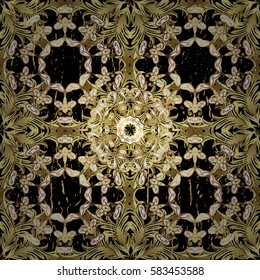 Royal retro background. Gold template. Floral classic texture. Vector. Design vintage for card, wallpaper, wrapping, textile. Pattern golden elements.