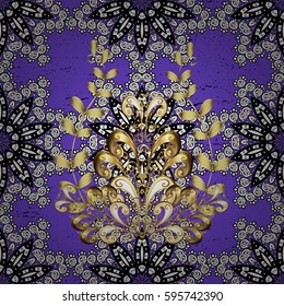 Royal retro background. Gold template. Seamless pattern golden elements. Vector illustration. Floral classic texture. Design vintage for card, wallpaper, wrapping, textile.