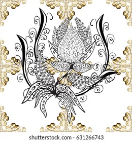 Royal retro background. Vector illustration. Seamless pattern golden elements. Floral classic texture. Gold template. Design vintage for card, wallpaper, wrapping, textile.