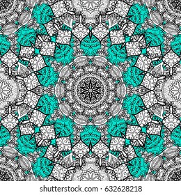 Royal retro on blue background. Vector illustration. White template. Floral classic texture. Design vintage for card, wallpaper, wrapping, textile. Seamless pattern white elements.