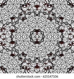 Royal retro on brown background. Vector illustration. Seamless pattern white elements. White template. Design vintage for card, wallpaper, wrapping, textile. Floral classic texture.